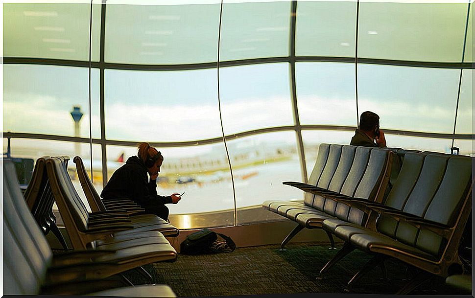 Traveler in an airport