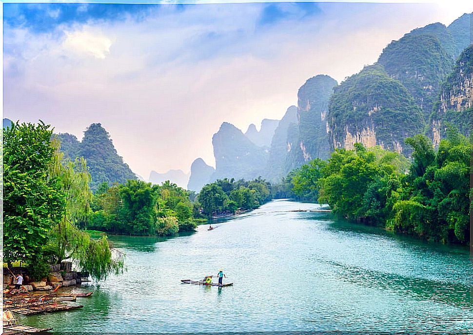 Rafts on the Li River in Yangshuo