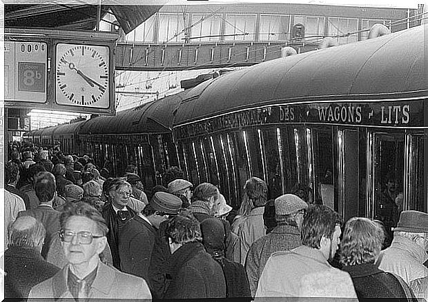 Passengers catching the train