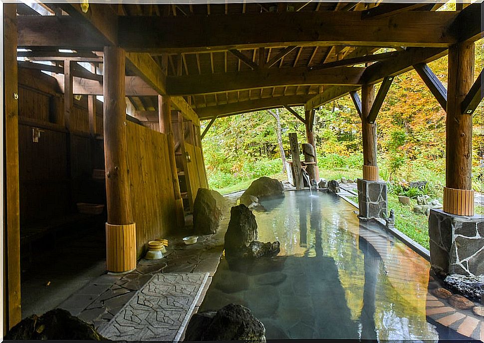 Hot spring in a traditional Japanese accommodation