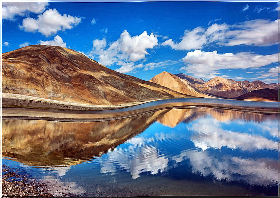 Reflections of the mountains in the lake