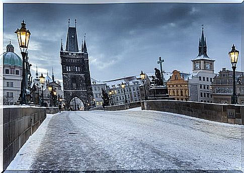 Charles Bridge in Prague in winter