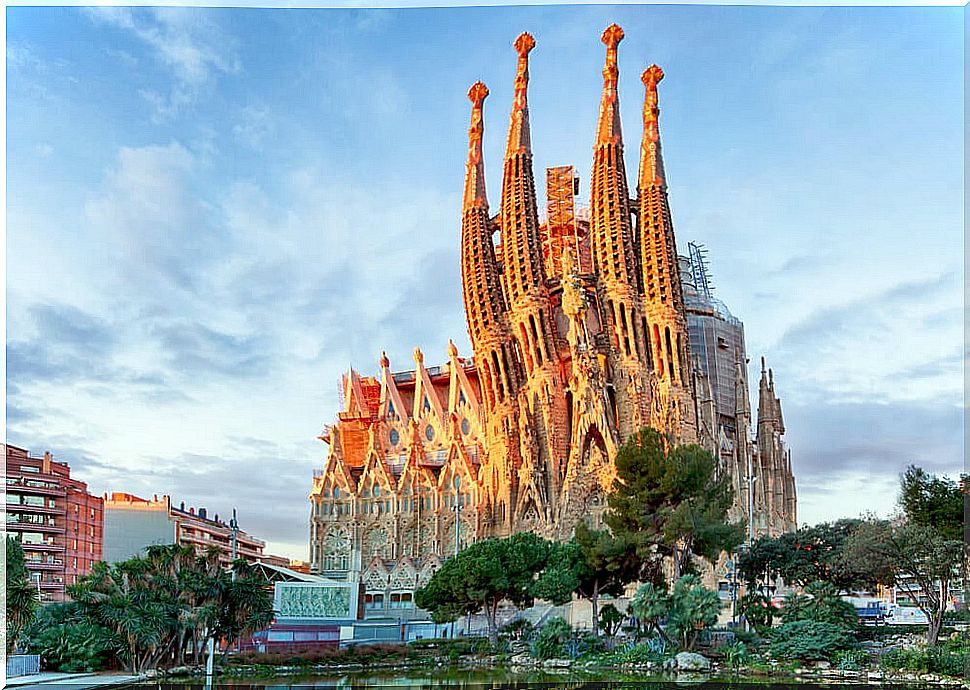 The architecture of the Sagrada Familia in Barcelona