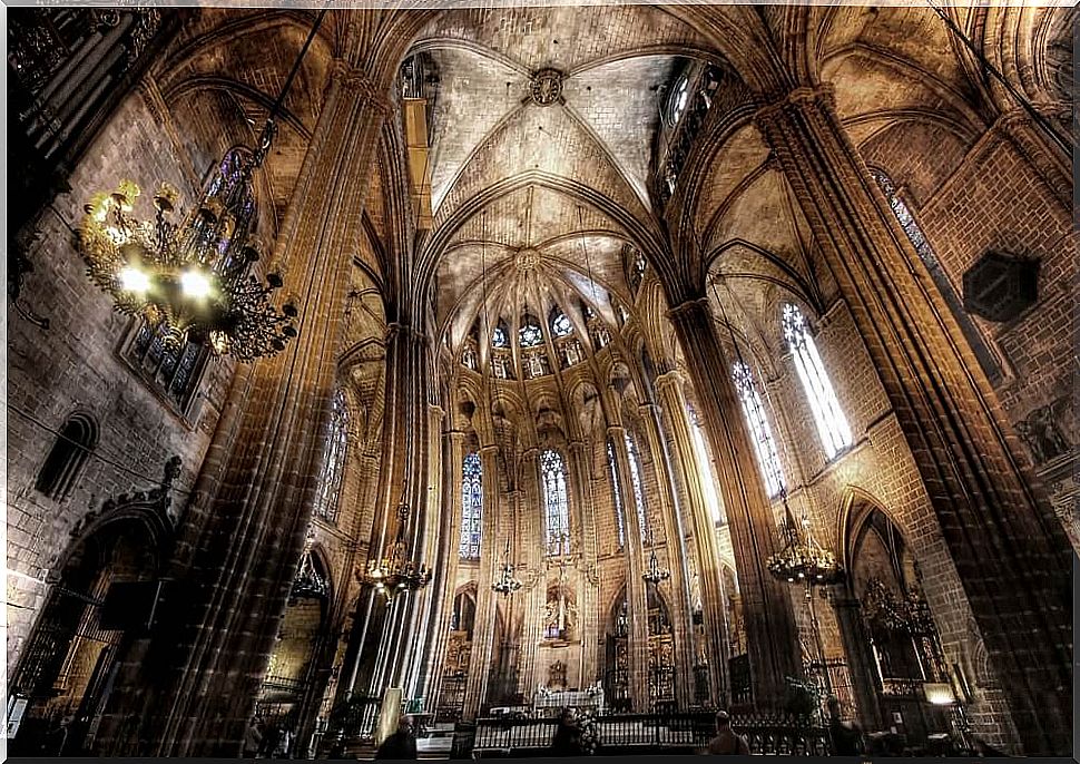 Interior of the gothic cathedral of Barcelona