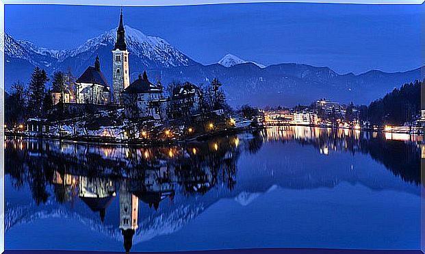 Lake Bled at night