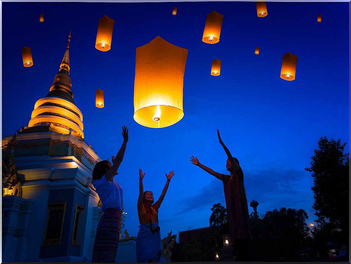 Lantern release at Yi Peng festival, Thailand.