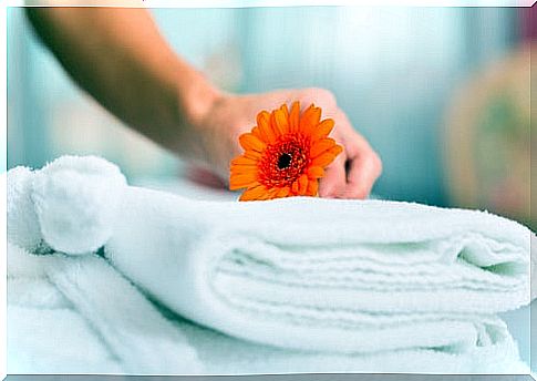 Hotel maid making beds