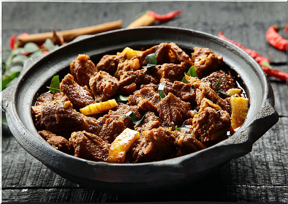 Plate of goat curry